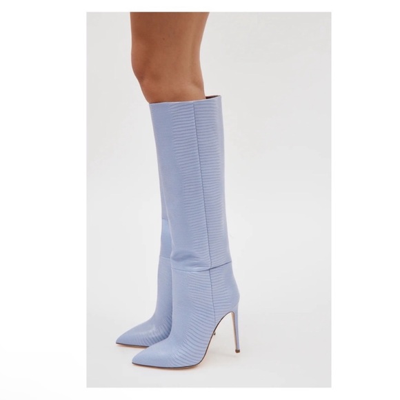 New! PARIS TEXAS 105mm Snakeskin Lizard Effect Knee High Leather Boots in Denim - Picture 6 of 16